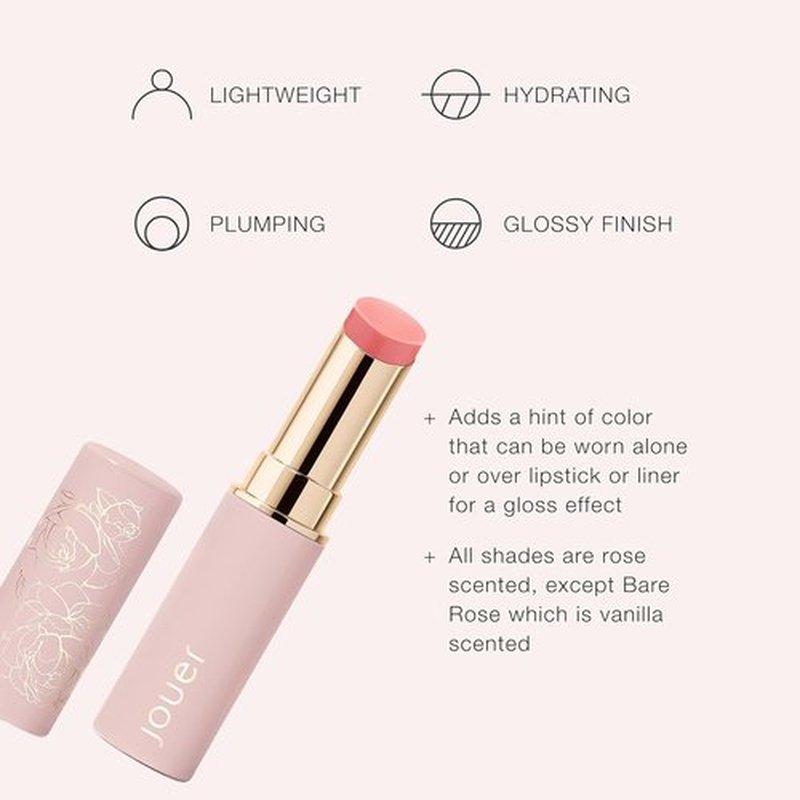 Jouer Essential Lip Enhancer Shine Balm - Tinted Moisturizing Lip Balm for Plumpness - Jojoba Oil & Maxi Lip Formula, Naturel