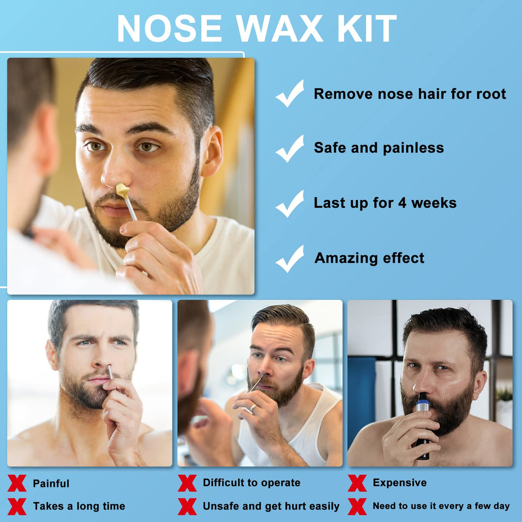 Nose Wax Kit for Men and Women - Instant Hair Removal, 100g Hard Wax, 20 Applicators, 10 Mustache Guards, and 10 Paper Cups - Painless, Safe, and Long-Lasting Results with 20x Usage - Pink Applicators