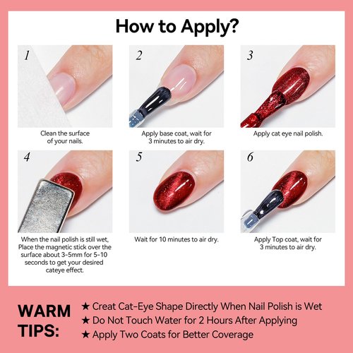 Bevimee Red Cat Eye Nail Polish, Magnetic Nail Polish Non Gel Fast Dry Air Dry Nails Lacquer Long Lasting Salon-Quality Manicure Gift for Women Girls DIY Home 12ML