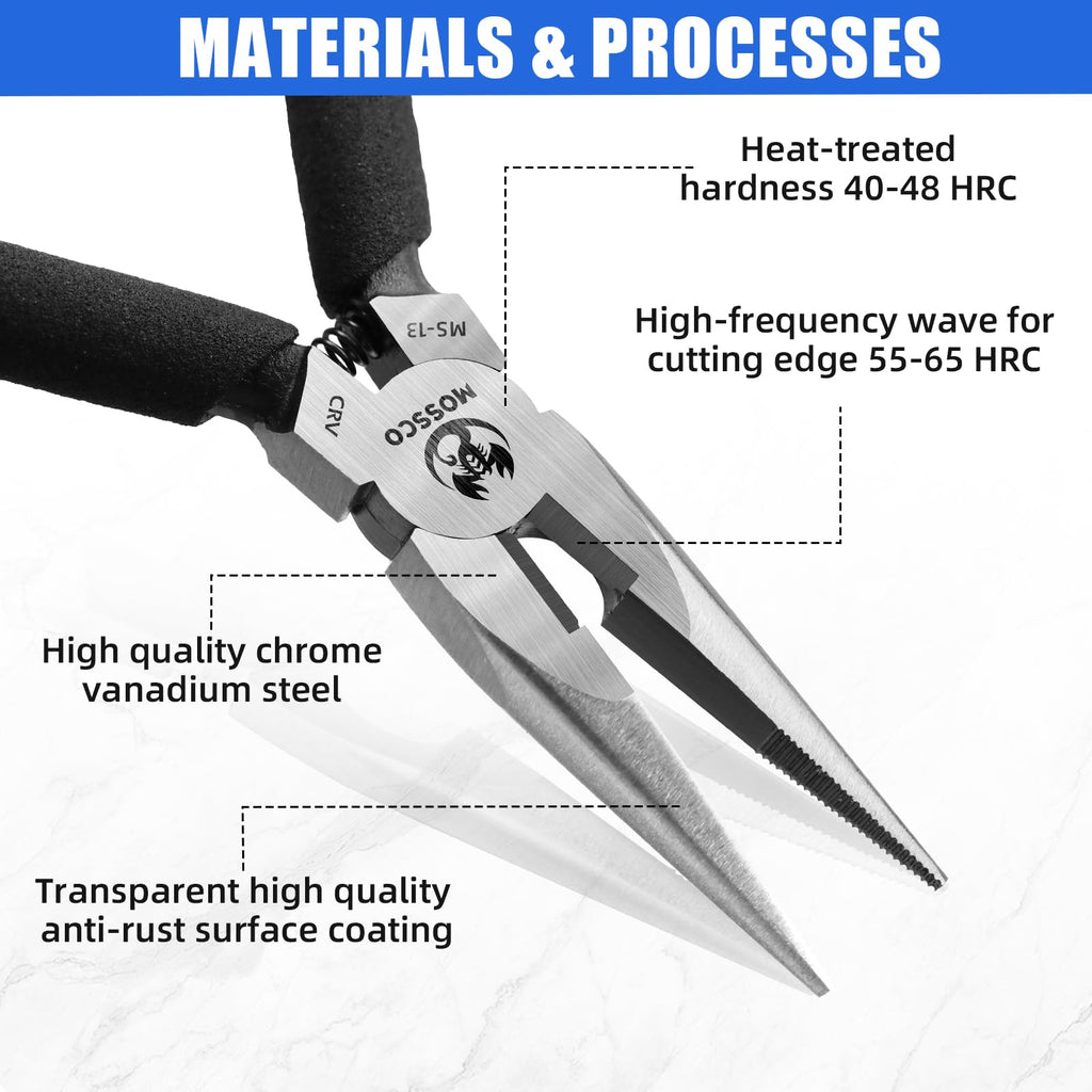 MOSSCO Needle Nose Pliers, 5" Mini Long Nose Pliers with Cutter, Serrated Jaw Precision Small Needle Nose Pliers for Jewelry Making, Bending Wire, Crafts, Electronic Repair