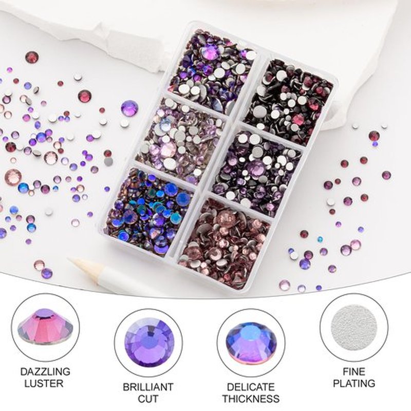 QPRETTY DU 3500PCS SS6-SS30 Purple Mix Size 6 Grid Box Glass Rhinestones Crystal Flatback Glitter Stones for Nail Art Accessorie DIY Crafts Decoration