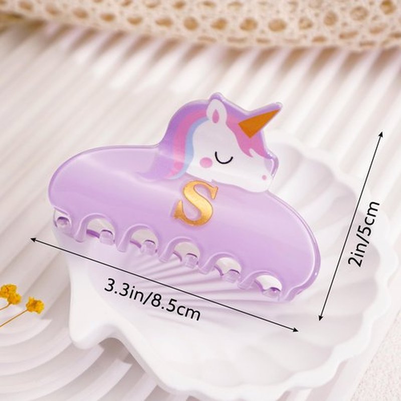 Fohufo Valentines Day Gifts for Girls - Cute Initial Unicorn Hair Clips, Purple Claw Clips Durable Hair Clip, Unicorn Gifts for Girl 6-12 Year Old Girl Brithday Gift, Letter A