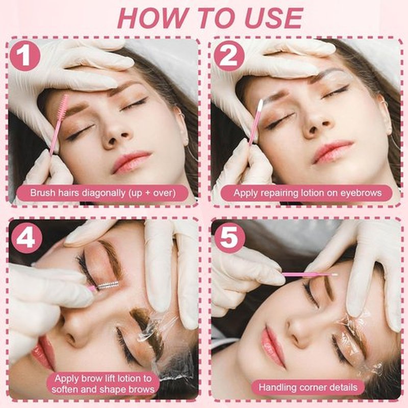 Skiennix 230 Pcs Pink Brow Lamination Supplies - Micro Eyebrow Spoolies & Disposable Lip Applicators Set
