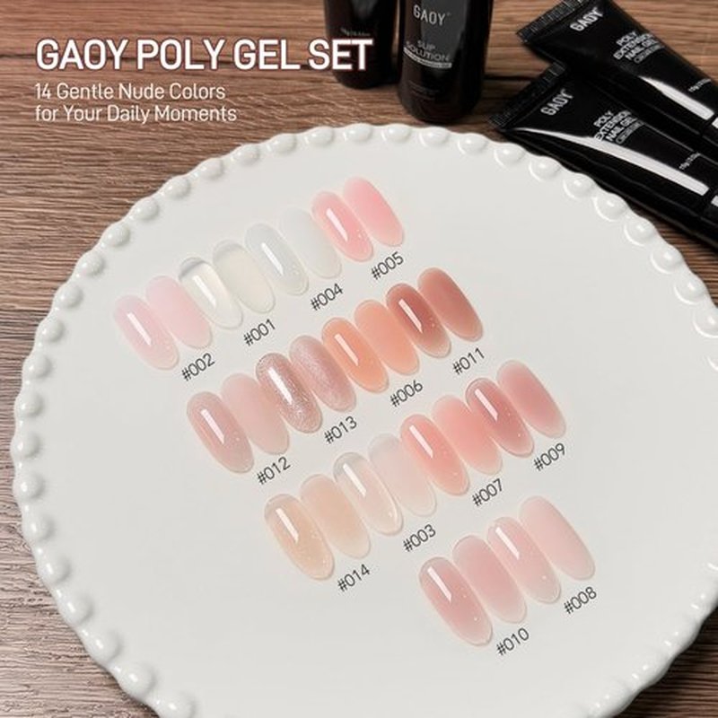 GAOY Poly Gel Nail Extension Kit with UV Light, 14 Colors Clear Pink Nude Jelly Sheer Builder Gel, All-in-One Starter Kit for Long-lasting French Manicure, Salon & DIY Home Nail Art, Nude Series
