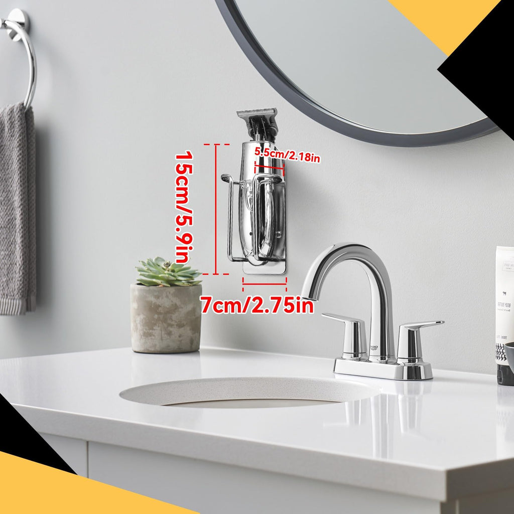 Agatige Electric Shaver Holder, Stainless Steel Wall Mounted Hair Clipper Organizer Stand Electric Hair Trimmer Cutter Rack Barbershop Accessories for Home Salon (Silver, 1PCS)