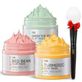 ANAI RUI 3 Pcs Pore Cleansing Face Mask Set Green Tomato Clay Mask - Turmeric Vitamin C Facial Mask Red Bean Refreshing Pore Mask, Relaxing Spa Gift Set Self Care for Women/Teens Girls 2.5 oz each