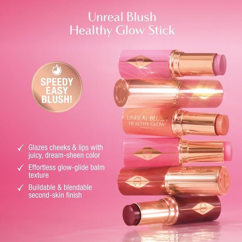Charlotte Tilbury Unreal Healthy Glow Blush Stick - Buildable Cream Formula for Luminous Skin - Easy to Use & Blendable