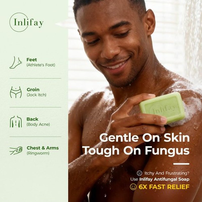 Inlifay Antifungal Soap Bar for Men: Anti Fungal Skin Soap for Athlete's Foot, Jock Itch, Ringworm - Tea Tree Fungus Soap for Active People Daily Body Cleansing