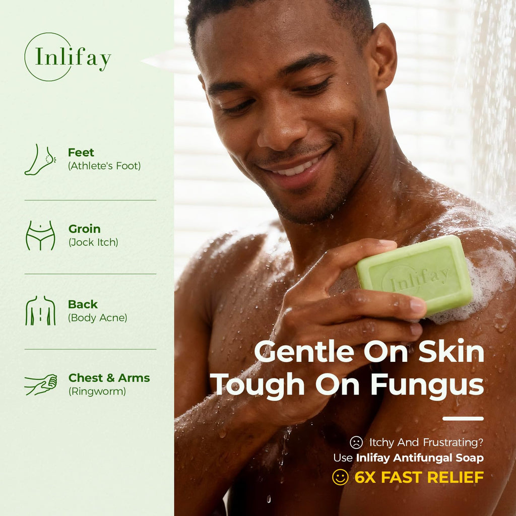 Inlifay Tolnaftate 1% Antifungal Bar Soap : Athletes Foot Ringworm Jock Itch Fast Itch Relief Tea Tree Oil Non-Greasy Anti-Fungal Bar Wash for Gym-Goers & Active Adults