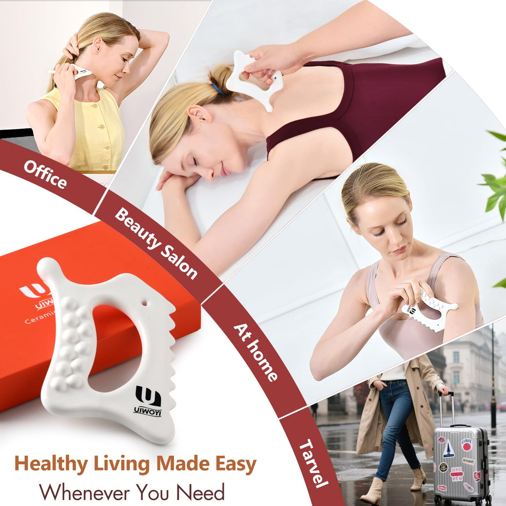 6-in-1 Ceramic Body Gua Sha Facial Tools | Lymphatic Drainage Tool, Face Sculpting Tool & Acupressure tool | Body Guasha | Trigger Point Massage Tool for Fascia Massage and Cellulite,Spring Skin Care