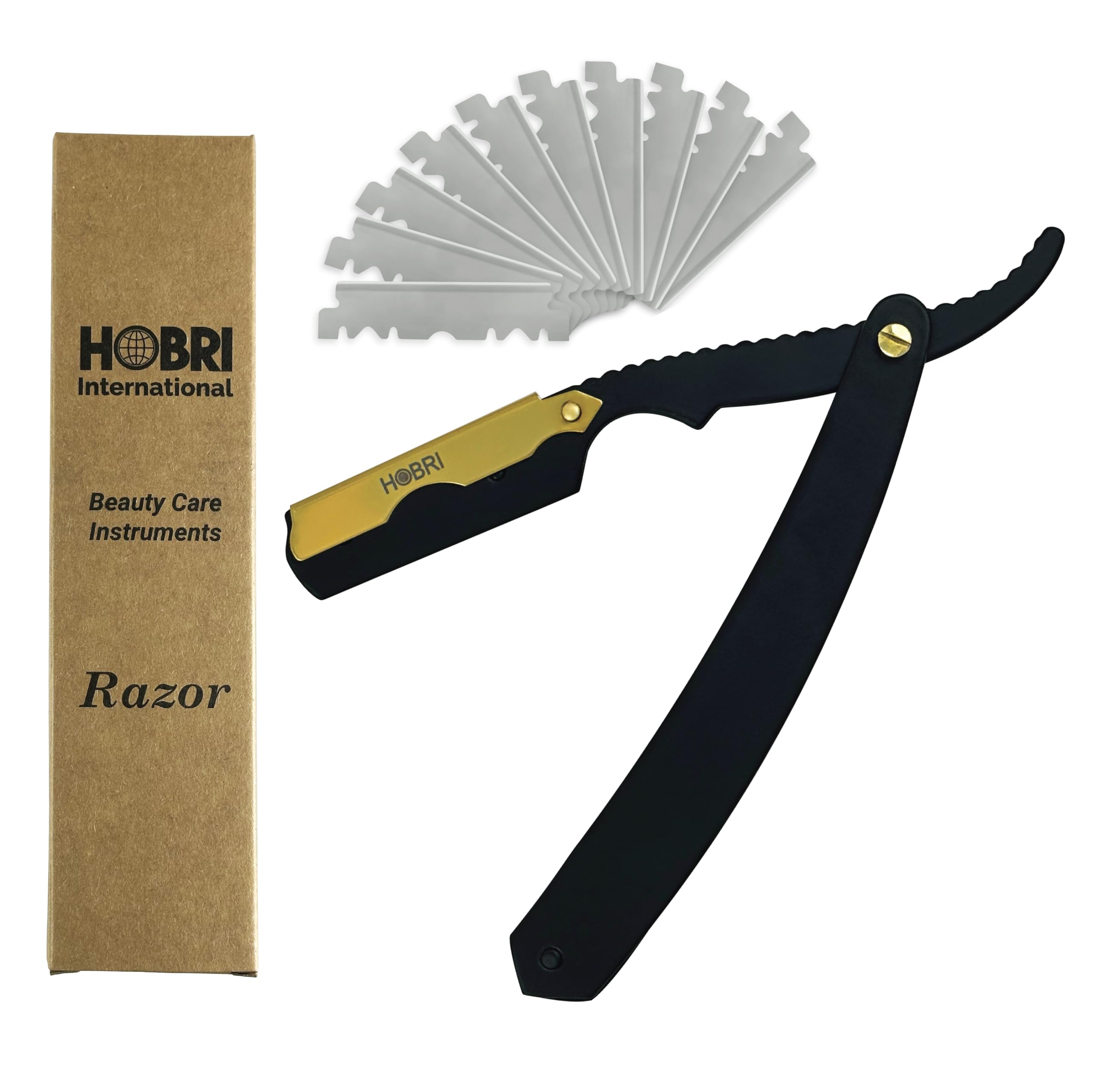 Premium Barber Straight Edge Razor with 10 Blades Men's Manual Shaver Salon Quality Razor (Black)