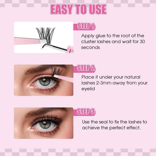 FADLASH Lash Extension Kit Fluffy Lash Clusters 0.07 D Curl Mixed Tray Wispy Eyelash Clusters with Lash Bond and Seal Lash Tweezer Diy Lash Clusters Kit for Beginners at Home(C3-0.07D, 8-16mm Kit)