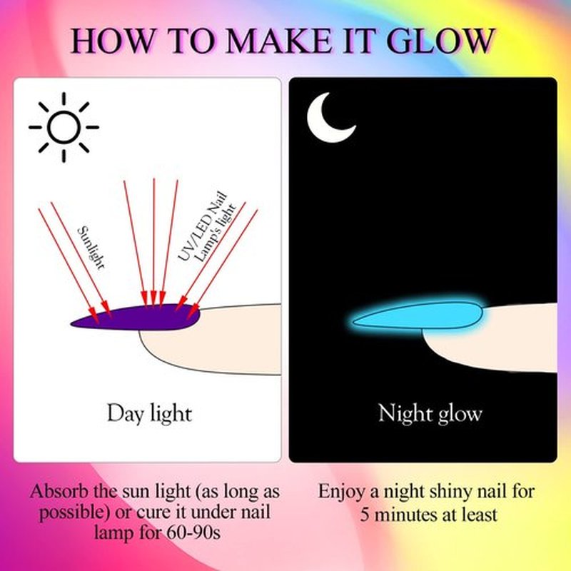 MEET ACROSS Luminous Reflective Gel Polish, Glow in Dark Gel Nail Polish, Reflective Glitter Nail Polish with Nail Brush, Neon Color Shiny Disco Luminous Polish for DIY Manicure Nail Art Salon