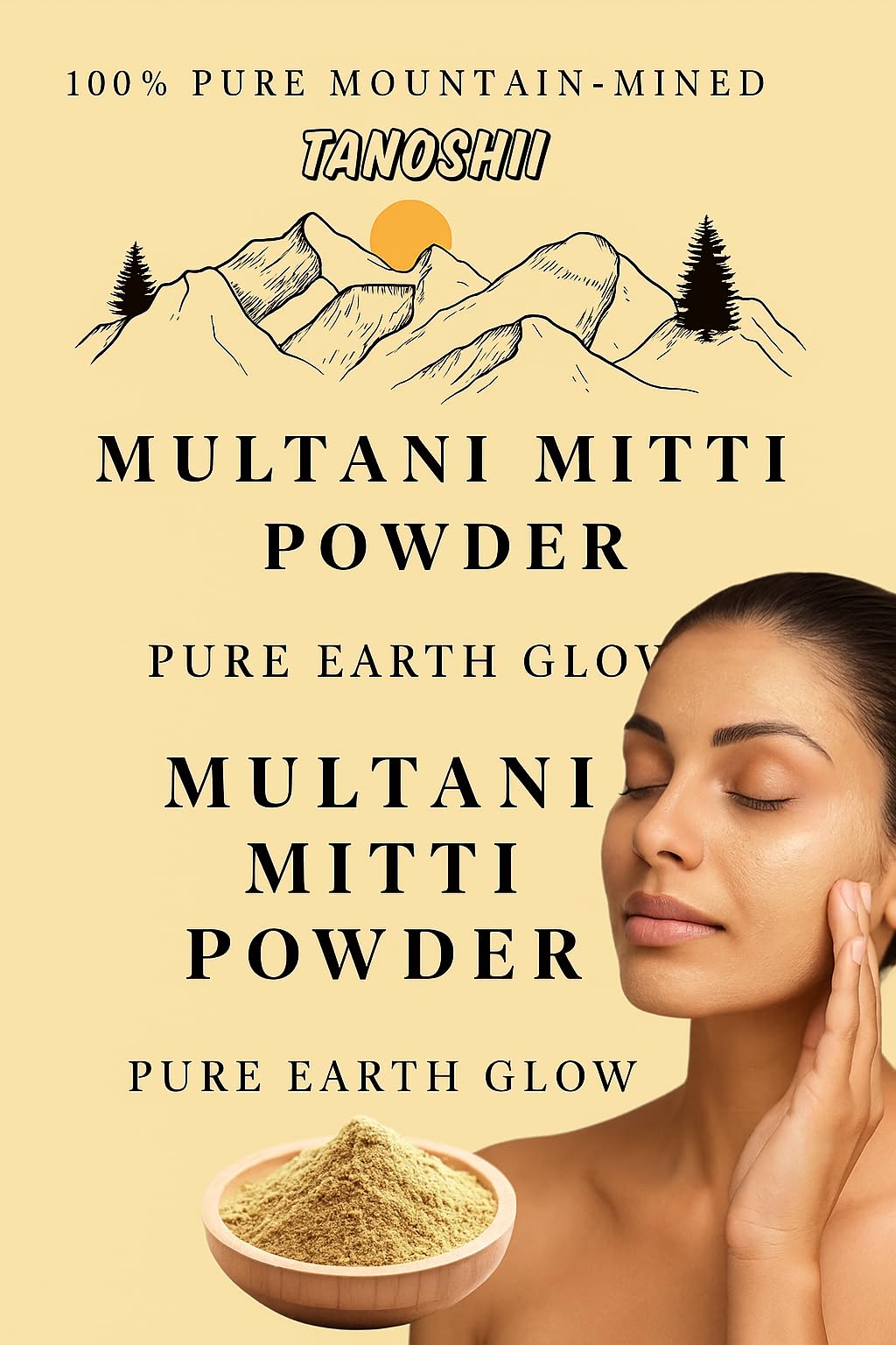 TANOSHII Mountain-Mined Multani Mitti Powder, 100% Natural Clay Face Mask, Pure Mineral Powder