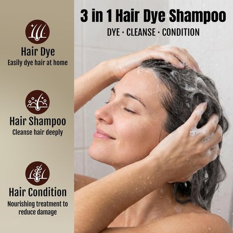 BOJICA 3 in 1 Black Hair Dye Shampoo for Gray Hair | Herbal Color Shampoo with Argan Oil & Ginseng | Instant Full Gray Coverage, 3-4 Weeks Lasting, Includes Cape & Gloves(16.9 Fl oz)