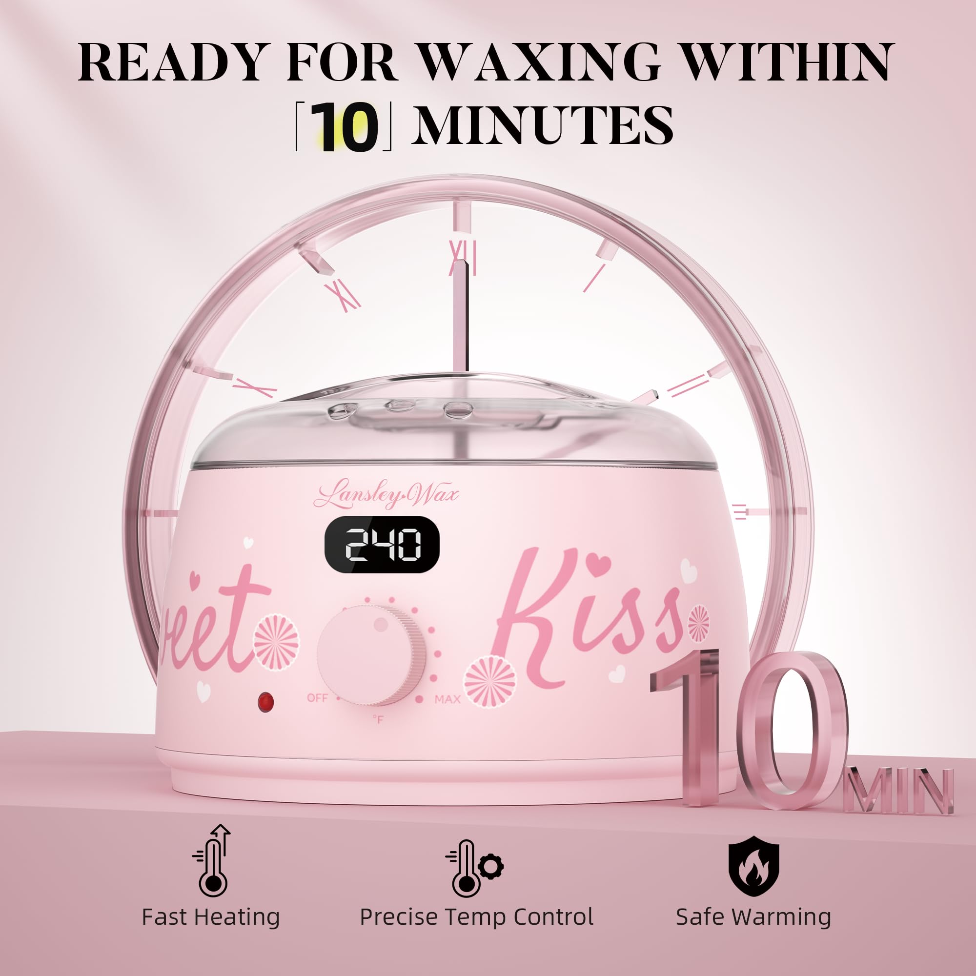 LANSLEYWAX Digital Waxing Kit for Women Men - Sweet Kiss Waxing Machine with 39 Accessories - Hard Wax Kit for Arm Leg Brazilian Bikini Face Sensitive Skin, Wax Warmer Hair Removal for Home/Salon Use
