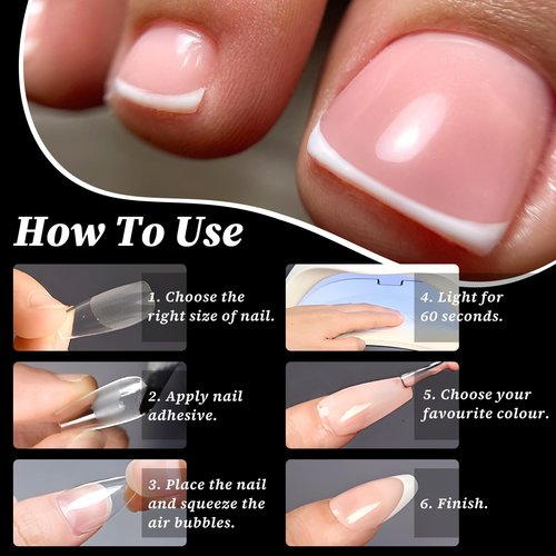 LuckForever 600pc French Tips Toenail Tips Short Square Clear Fake Toenails Soft Gel Toe Nail Tips French False Toes Nail Half Artificial Toenail Tip for Gel Acrylic Toes Nails Extension
