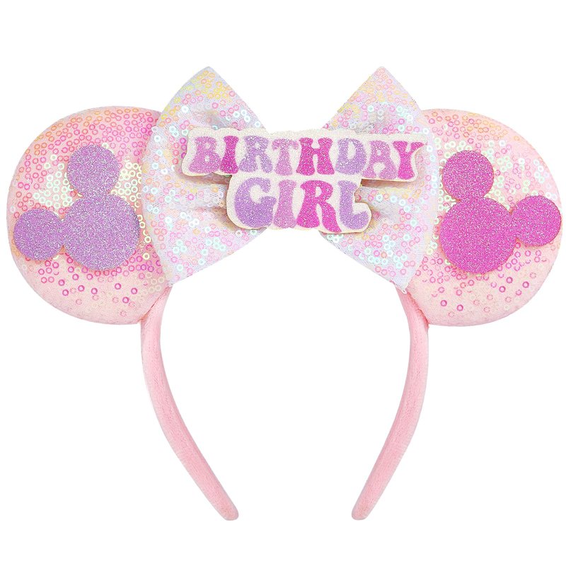 YUNISS Handmade Birthday Girl Mouse Ears Headband for Adults & Kids | Upgraded Wide Band |Velvet Non-Slip Band, All-Day Comfort | Cosplay, Theme Park Gift(Birthday Girl)