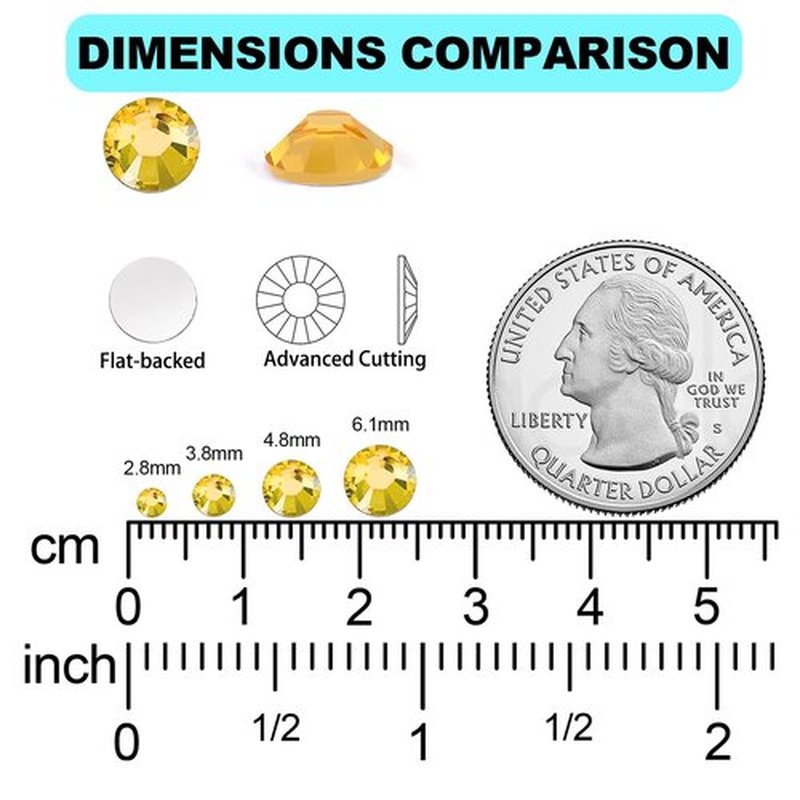 16000 Pieces Gold Yellow Non Hotfix Flat Back Gems Round Resin Rhinestones Kit 4 Mixed Sizes（3-6mm） with Picking Pen and Tweezer for Nails Crafts Makeup Eyes DIY Christmas Gift Clothes Phone Bottles