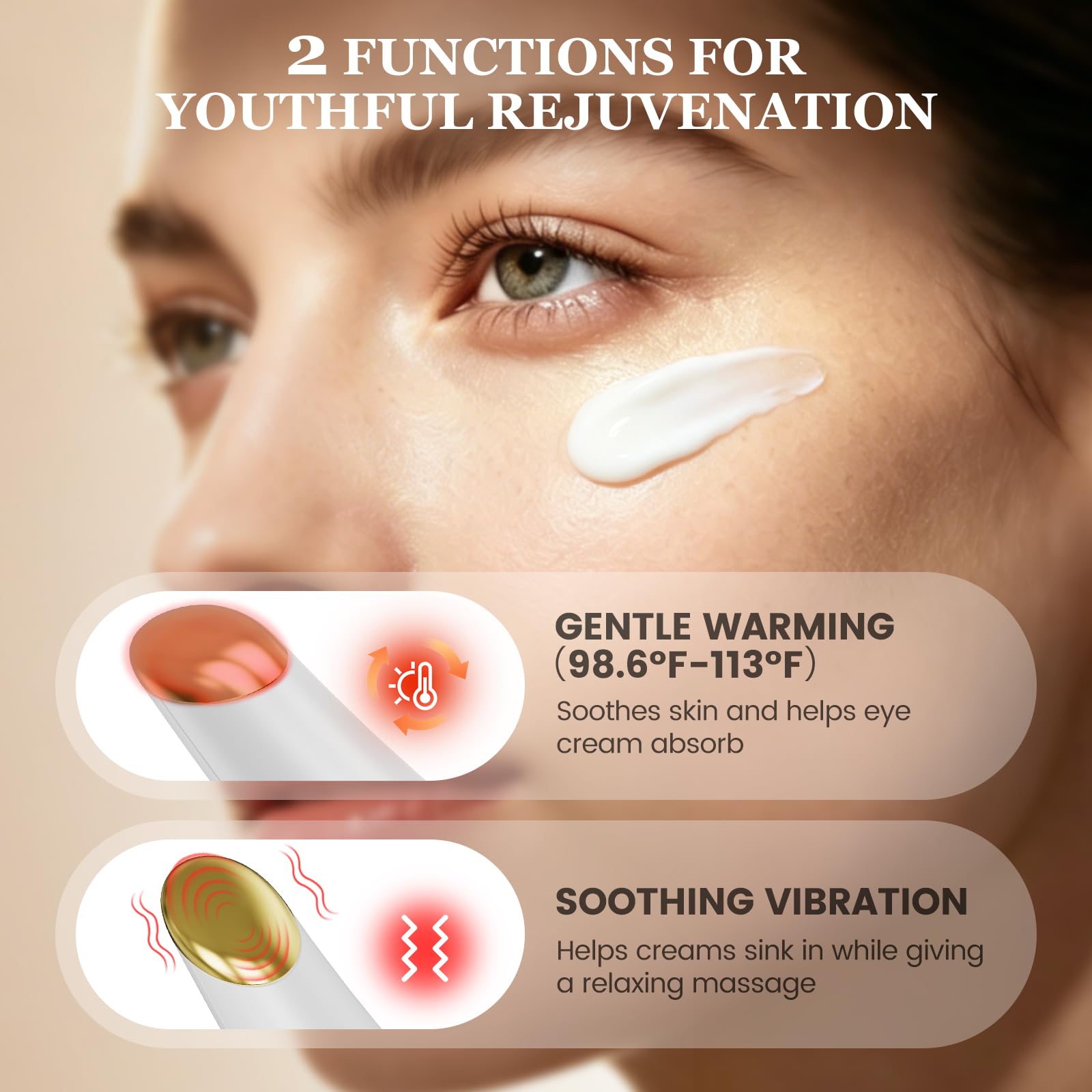 Eye Lift Wand, Eye Heat Wand with Temperature Control, Eye Massager for Dry Eyes, Dark Circles and Puffiness, Eye Lifting Device for Fine Lines, White