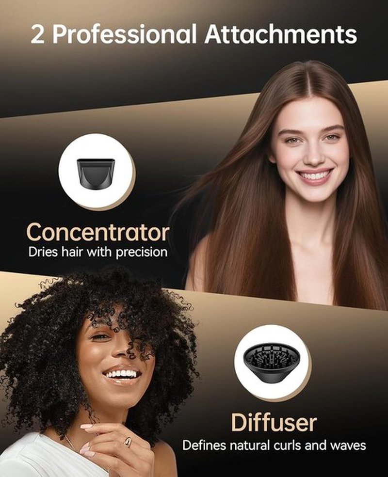 Hair Dryer, CONFU Blow Dryer with Diffuser, 21000PRM Professional Hairdryer, Portable Lightweight Fast Drying Negative Ionic Blow Dryer, Hair Diffuser for Curly Hair for Home Travel