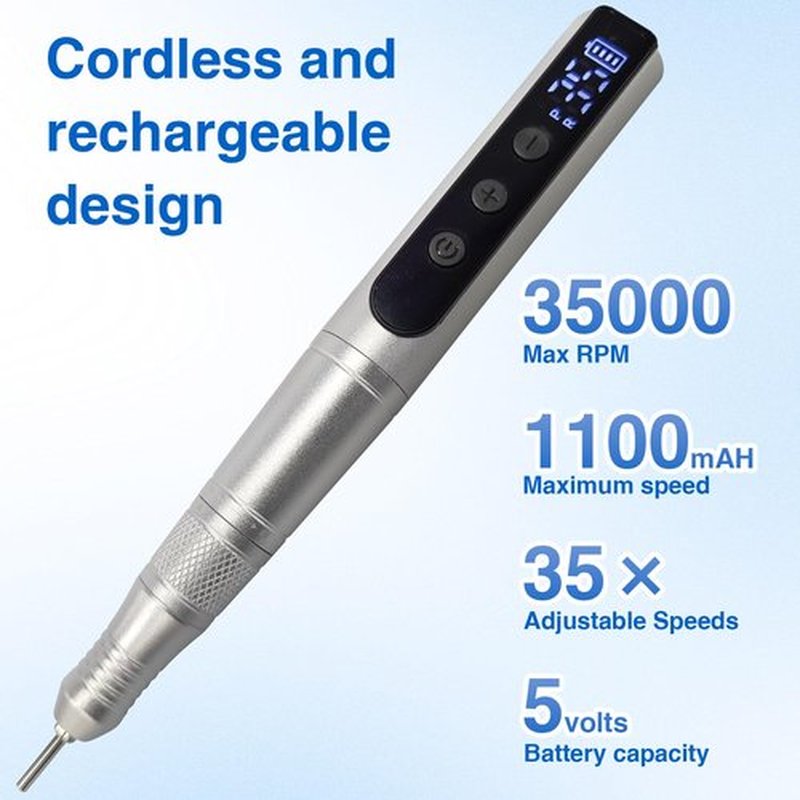Cordless Nail Drill Set, Rechargeable & Adjustable Speeds Nail Drill Machine, Portable Nail File for Acrylic Gel Dip Powder Nails, Manicure Pedicure Tools Polishing Set for Beginner Silver