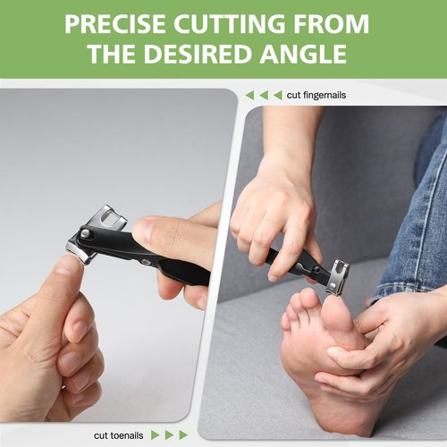 BALUCA 360° Rotating Jaw Toenail Clippers for Thick Nails for Seniors - Comfortable Grip Handle Fingernail Clippers, Upgraded Design Nail Cutters Trimmer for Men and Women