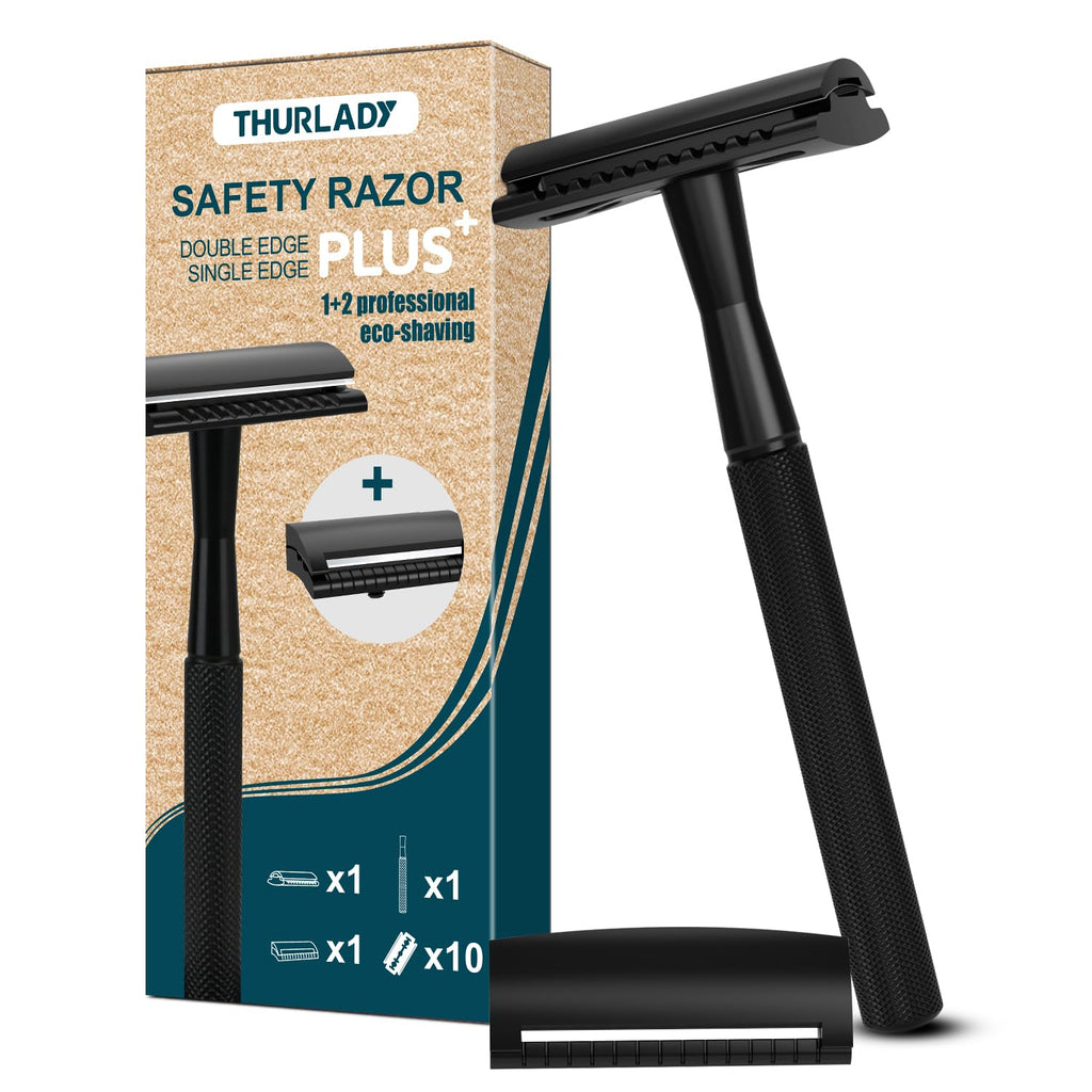 THURLADY Single Blade Safety Razors for Men, Matte Black