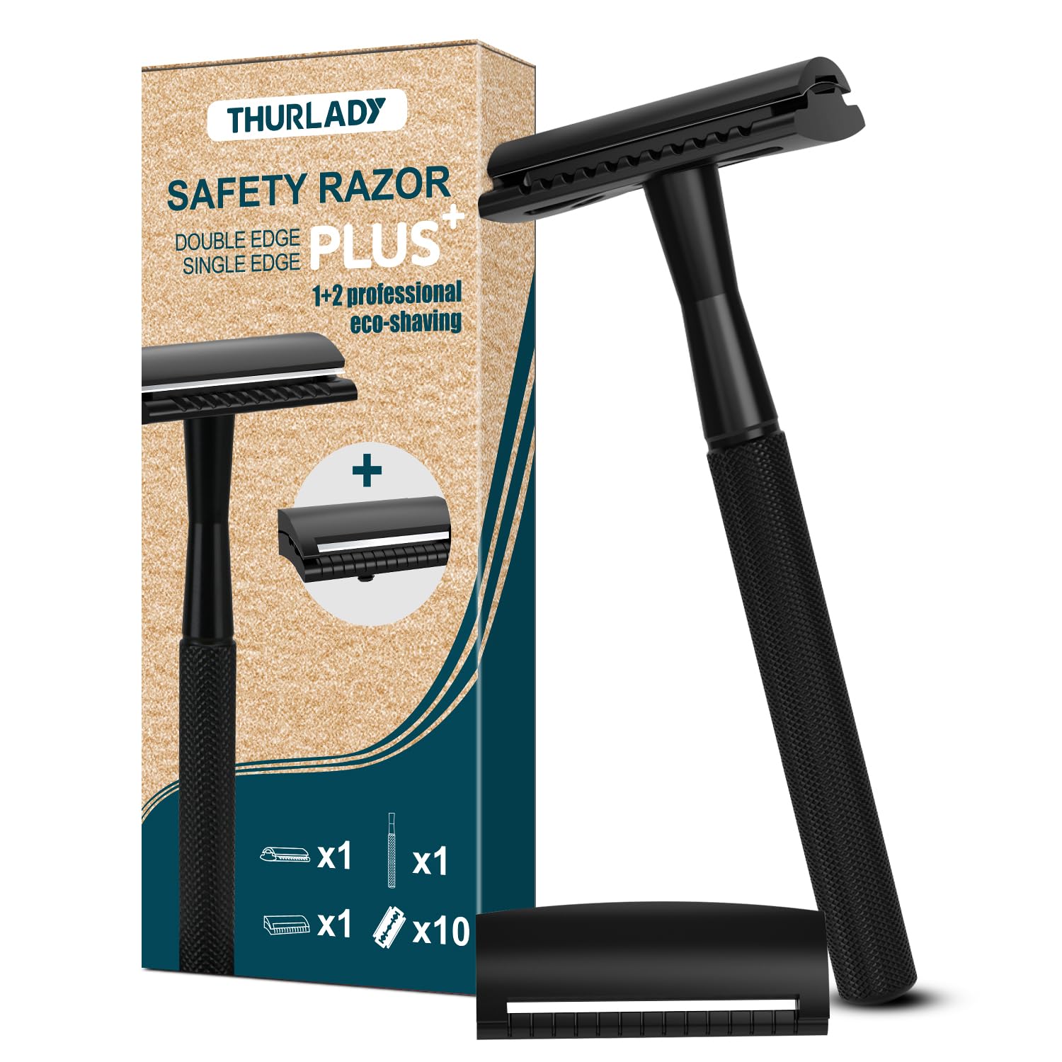 THURLADY Single Blade Safety Razors for Men, Matte Black