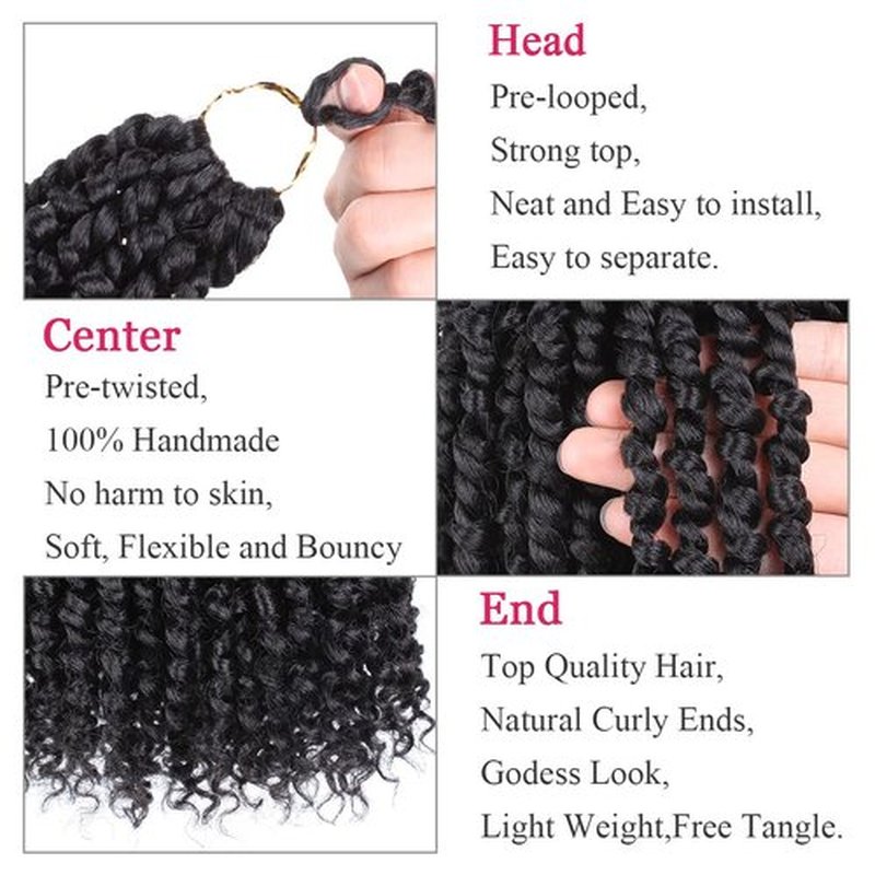Leeven 8 Packs Pre twisted Passion Twist Crochet Hair for Black Women 12 Inch Synthetic Natural Black Passion Twist Hair With Curly Ends Pre-looped Goddess Passion Twists Braiding hair Extensions 1B#
