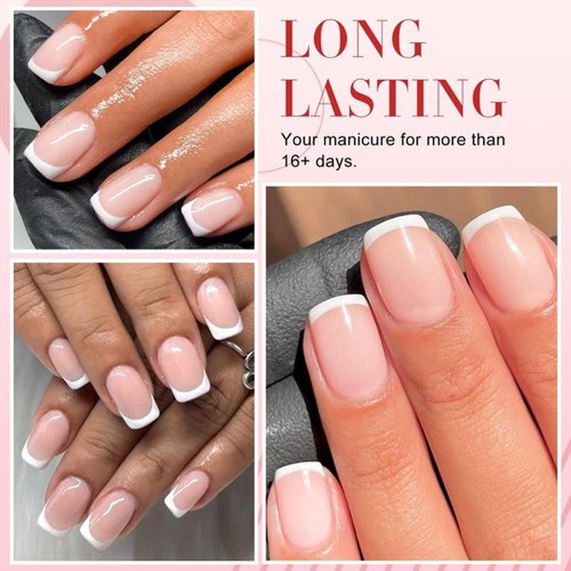 300pc White French Tips Press on Nails Short Square Fake Nails with Glue Tabs, Short Nails Press ons Nail Square Nude Pink Acrylic Nails French False Nail Artificial Fingernail 15 Sizes for Women