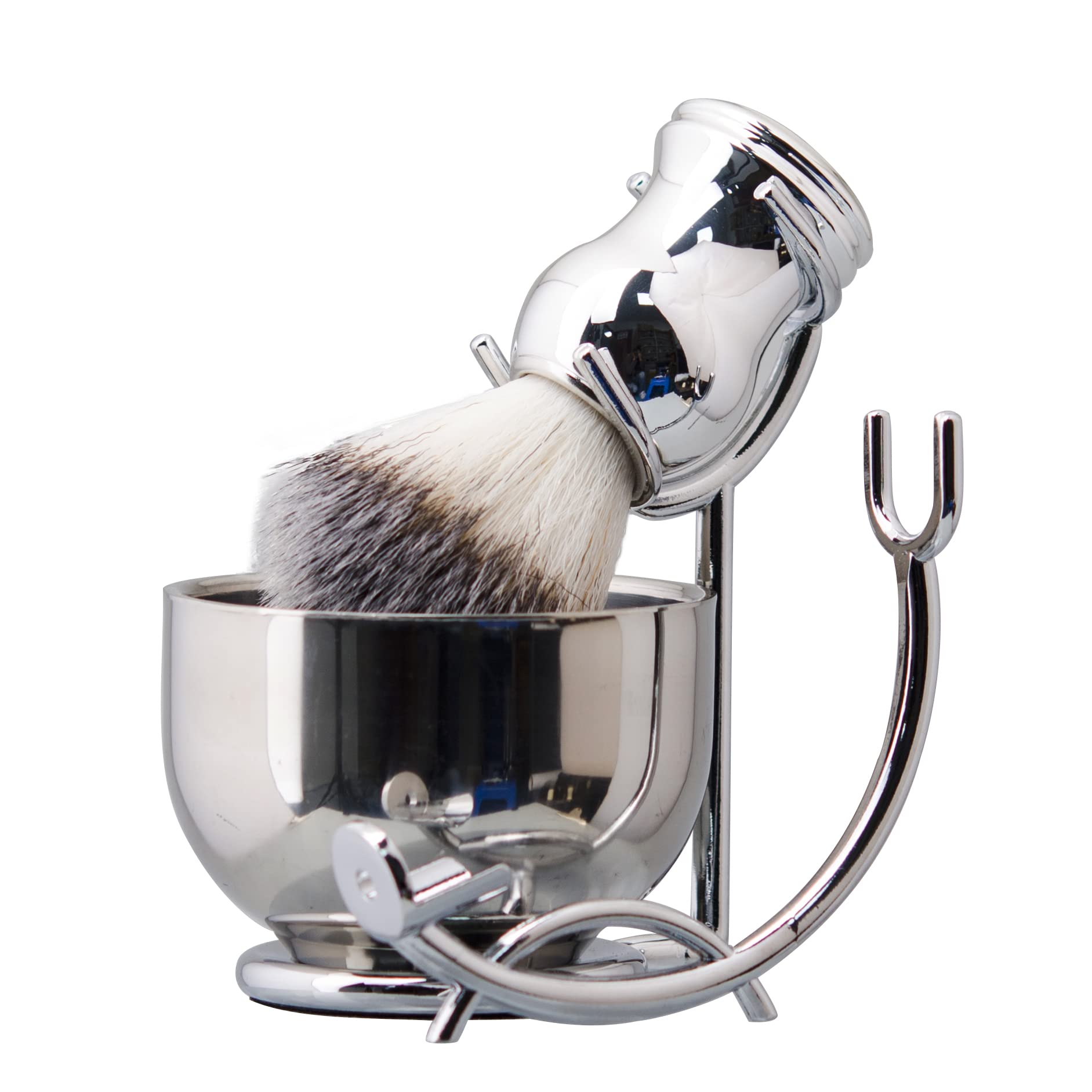 Grandslam Deluxe Shaving Kit for Men, 3 in 1 Shaving Set Includes Shaving Brush, Stainless Steel Shaving Bowl and Razor & Brush Holder, Silver Set