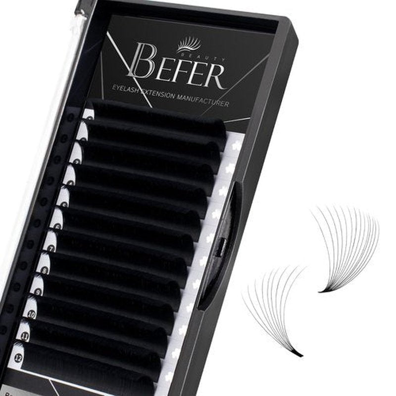 Befer Volume Easy Fan Lashes Extensions, 0.05CC Curl 15mm Matte Black Volume Eyelash Extensions, Fluffy Matte Black Super Soft Self Fanning Eyelash Extensions CC Curl Professional Easy Fan Lashes