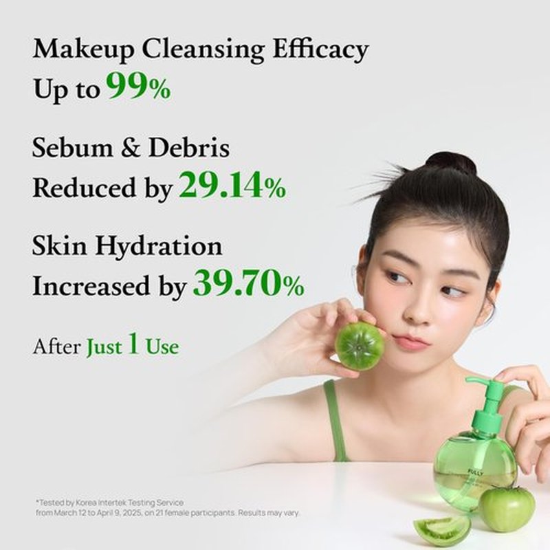 FULLY Green Tomato Pore Cleansing Oil, Daily Oil Cleanser with BHA & Green Tomato for Makeup Removal, Sebum Control, Blackhead Removal for Sensitive Skin, Vegan Korean Skincare, 8.45 fl.oz