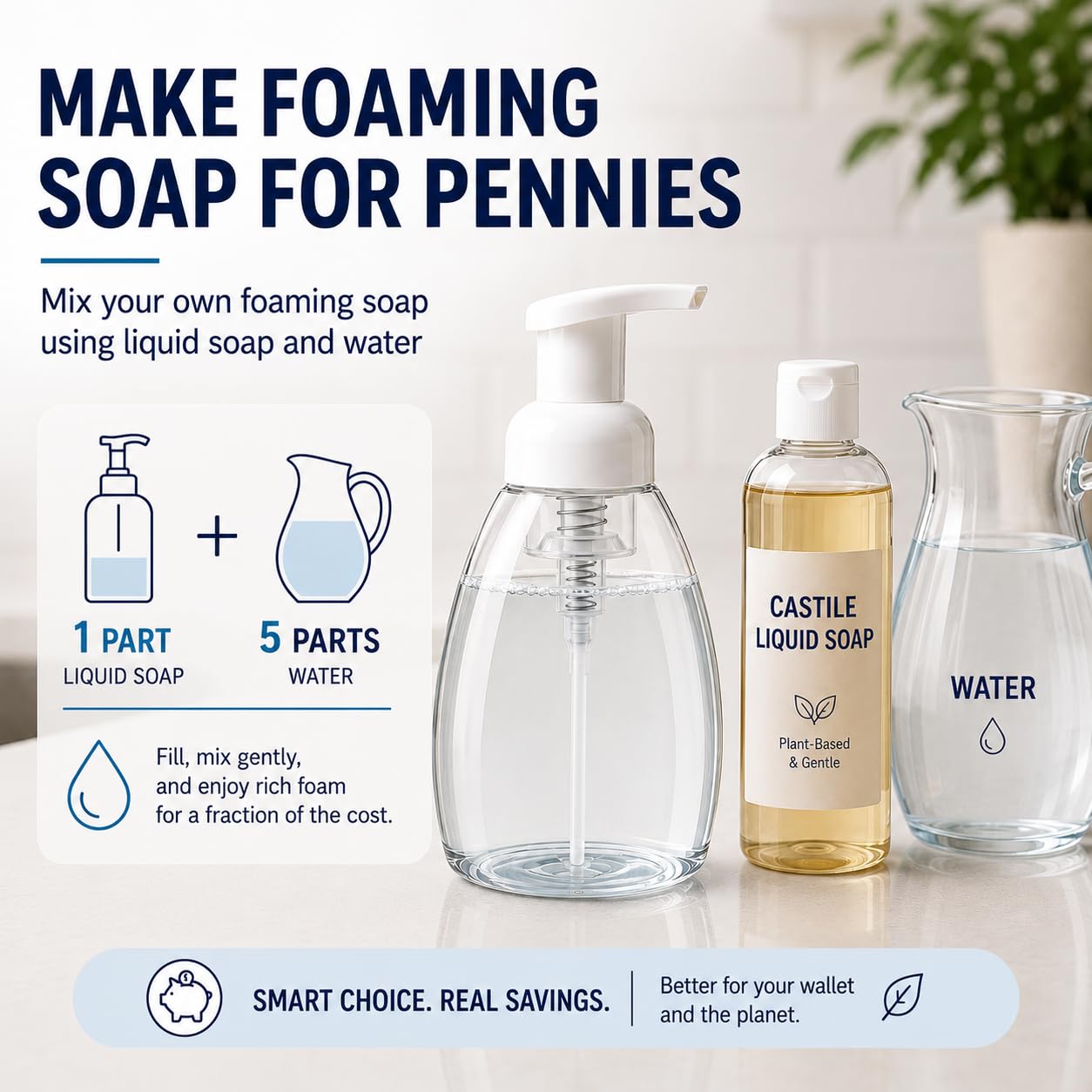 Bar5F Foaming Soap Dispenser Pump Bottle for Dr. Bronner's Castile Liquid Soap 8.5-Ounce Pack of 2