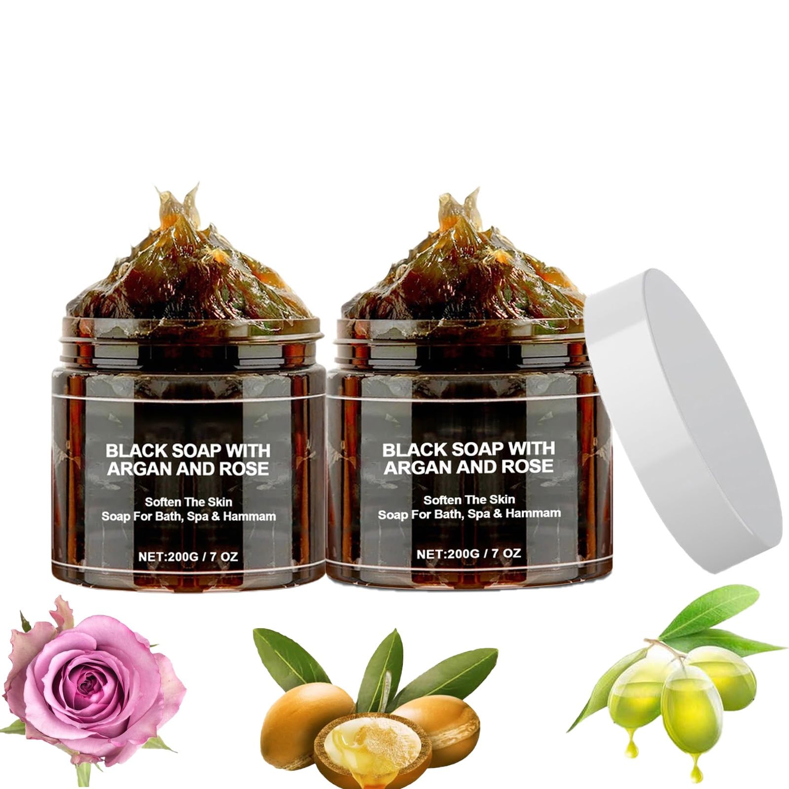 Morocco Black Soap With Argan And Rose, Morocco Black Beldi Soaps, Moroccan BlackSoap Hammam, for Exfoliating and Cleansing Moisturizing Skin (2)