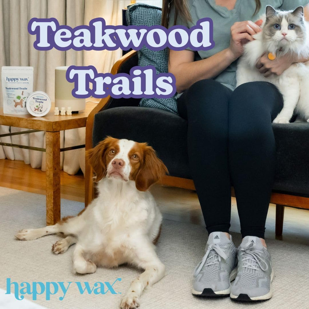 Happy Wax Teakwood Trails Wax Melts for Pet Owners – Odor Eliminating, Calming, Pet-Safe, Non-Toxic, Dye-Free, Perfect for Use with Wax Warmers - 8oz Pouch