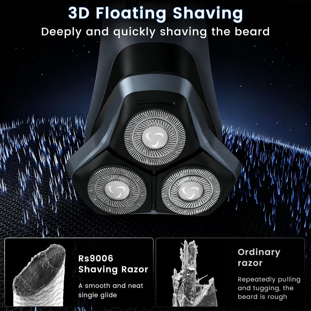 Electric Razor for Men, Electric Shaver for Men Face, 4D Blades with Pop Up Trimmer Waterproof Wet Dry Rechargeable Travel Shaver