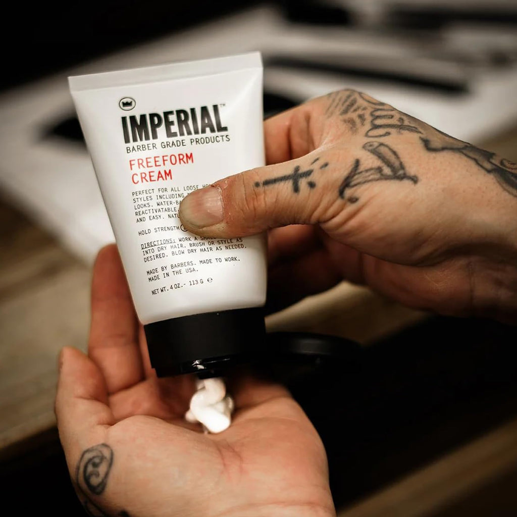 Imperial Barber Grade Products | FreeForm Cream, 4 oz | Light Hold | No Shine | Water-Based | Easy to Wash Out | For Loose Holds and Styles | Natural Groomed Look