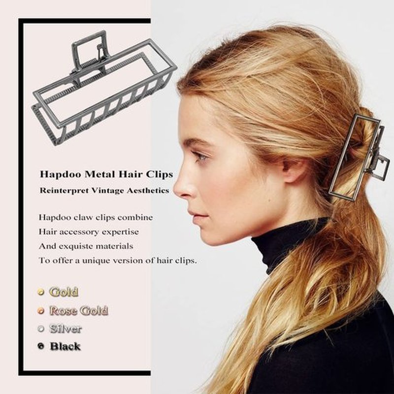 Hapdoo Metal Hair Clips for Women, 4pcs Square Claw Clips for Thick Hair, Large Hair Clips 3.5 Inches - Gold, Rose Gold, Silver, Black