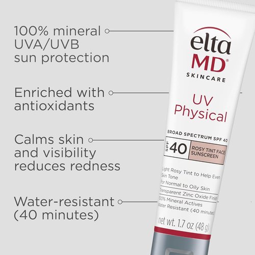 EltaMD UV Physical Tinted Sunscreen - 100% Mineral Active Formula for Face Protection
