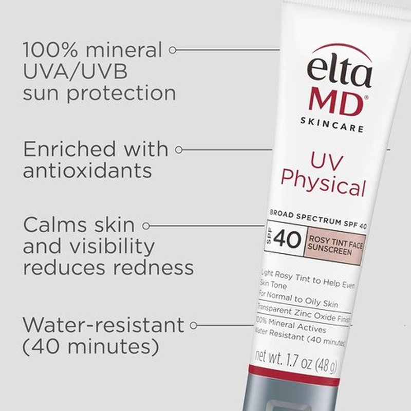 EltaMD UV Physical Tinted Sunscreen - 100% Mineral Protection for Face | Lightweight & Non-Greasy