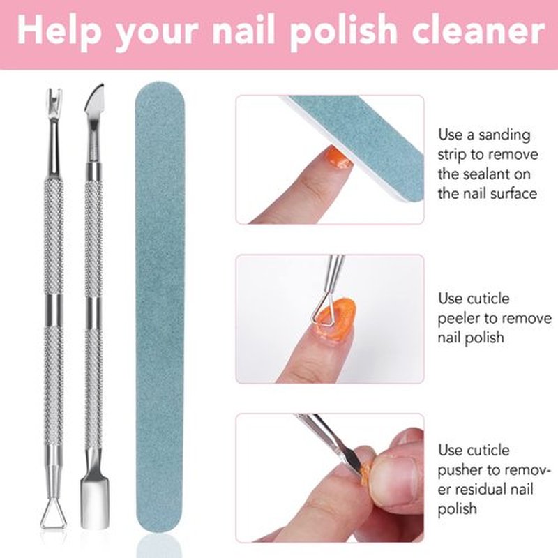 Gel Nail Polish Remover 3 Pack Professional Gel Polish Remover Non-Irritating Quick Easy,Gel Remover Tools Kit Nail File Cuticle Pusher Nail File Grit,No Need For Foil Soaking Or Wrapping