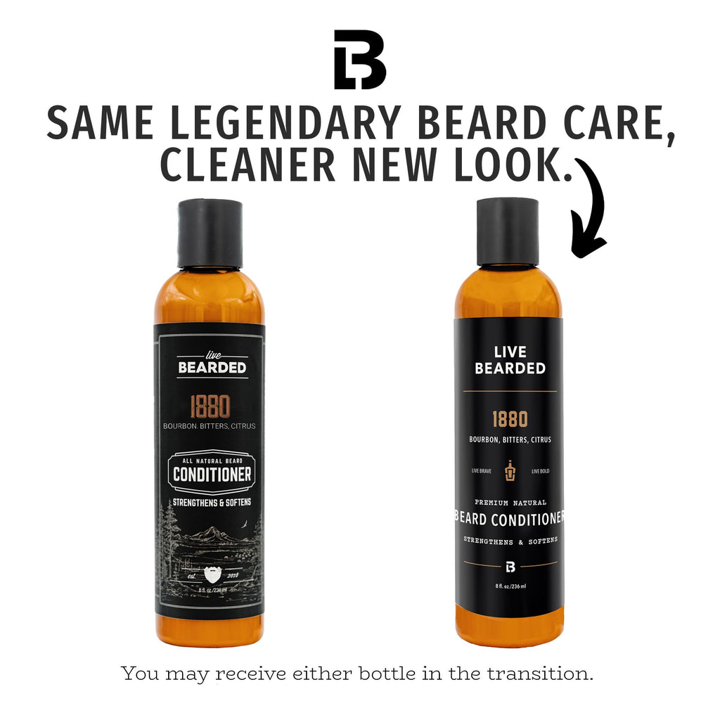 Live Bearded Beard Conditioner, 8 fl oz - Strengthens and Softens Facial Hair - Made in the USA - All-Natural Ingredients with Biotin, Caffeine | 1880 Scent - Bourbon, Bitters, Citrus