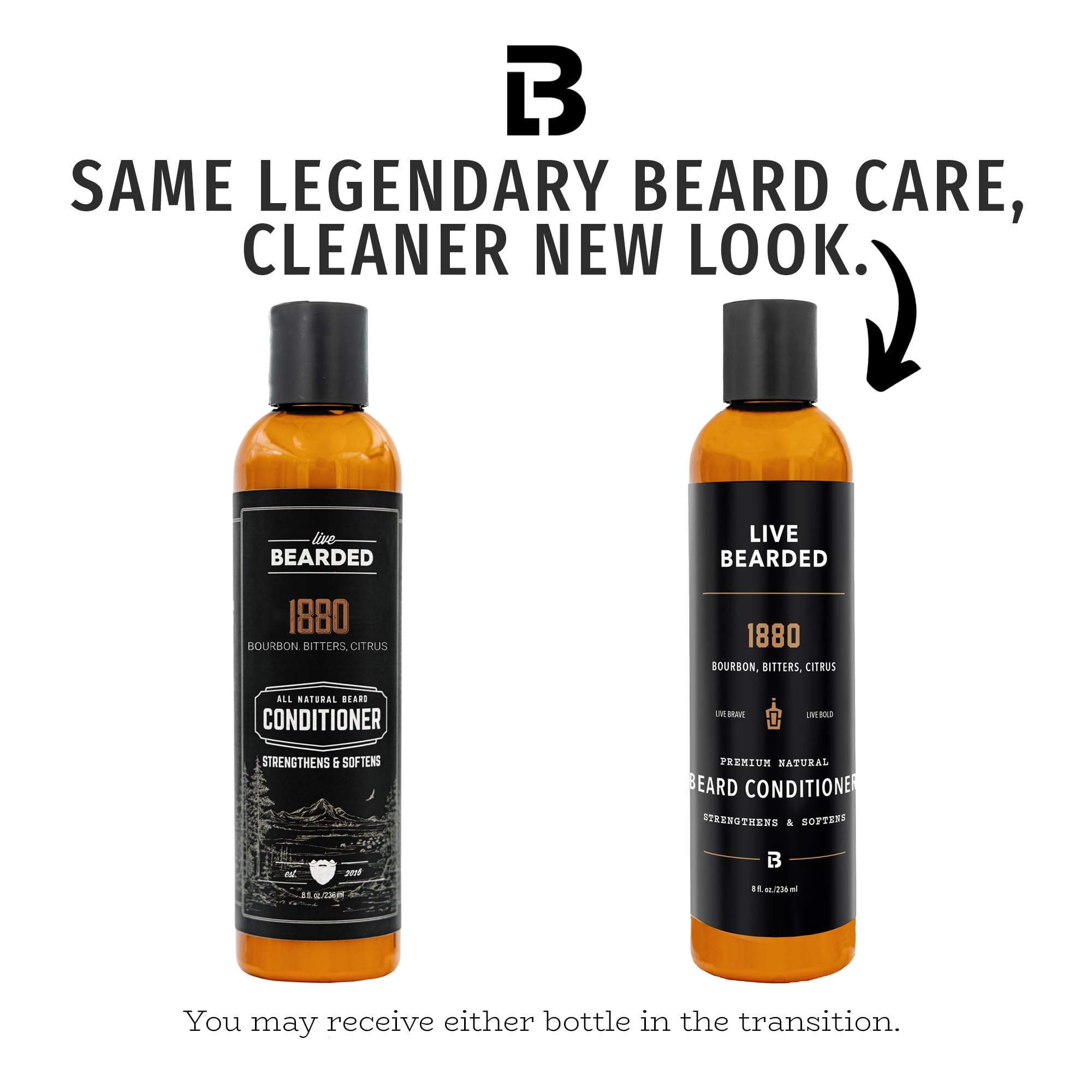 Live Bearded Beard Conditioner, 8 fl oz - Strengthens and Softens Facial Hair - Made in the USA - All-Natural Ingredients with Biotin, Caffeine | 1880 Scent - Bourbon, Bitters, Citrus