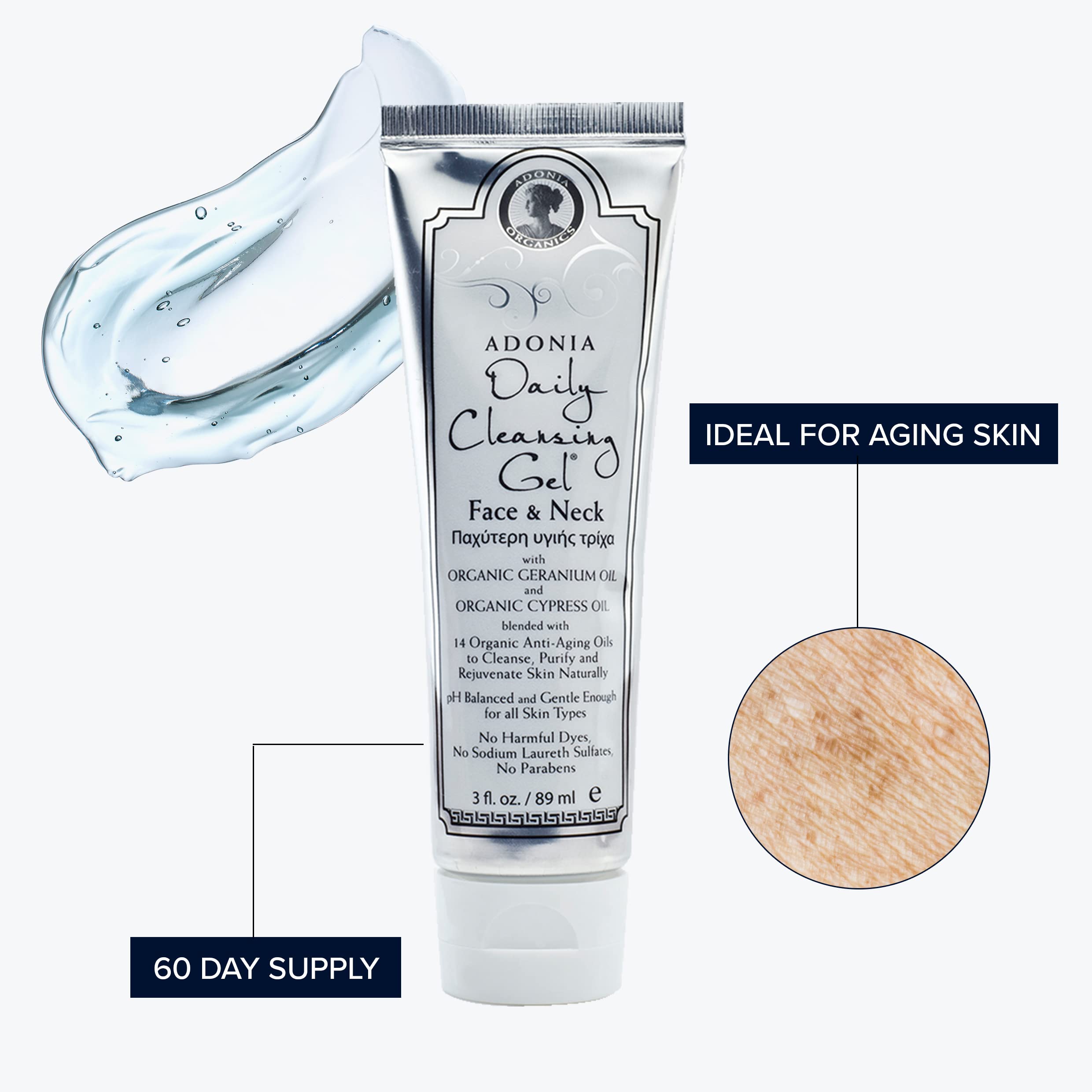 Adonia Organics Daily Cleansing Face Gel – Organic Vegan Facial Cleanser – Gently Removes Makeup, Exfoliates, Tightens & Hydrates – Anti-Aging Formula