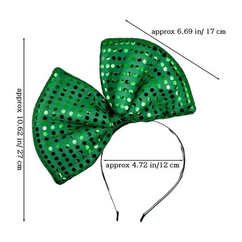 Bubbmi Huge Hair Bow Headband with Sequins, Mardi Gras Green Oversized Bow Hairband, St. Patrick's Carnival Party Festival Costume Bow Hairband for Women Girls