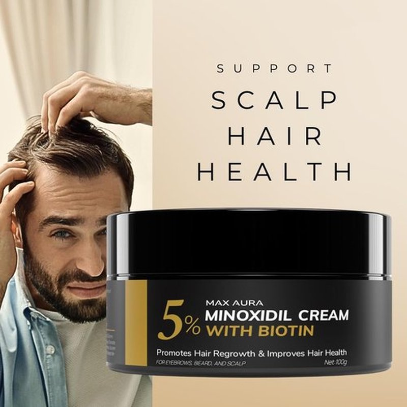 MAX AURA Minoxidil Cream - 5% Extra Strength Treatment for Thinning Hair in Men | Biotin-Enriched Formula