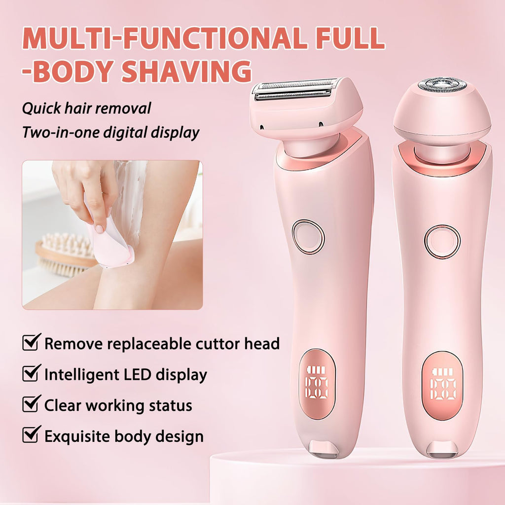 JNEKWOZ Electric Shaver for Women, 2-in-1 Bikini Trimmer - USB Rechargeable Wet/Dry Epilator Dual Head for Body, Face & Underarms | with Charging Base