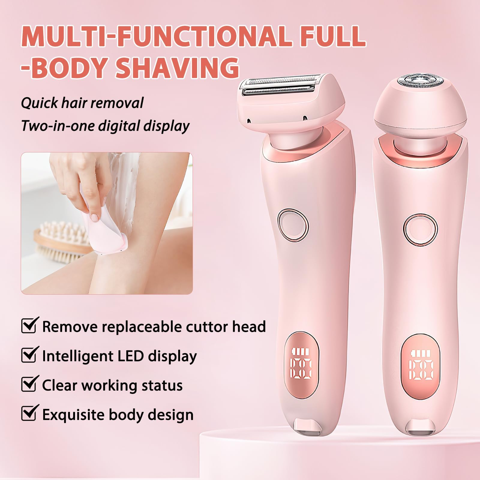 JNEKWOZ Electric Shaver for Women, 2-in-1 Bikini Trimmer - USB Rechargeable Wet/Dry Epilator Dual Head for Body, Face & Underarms | with Charging Base